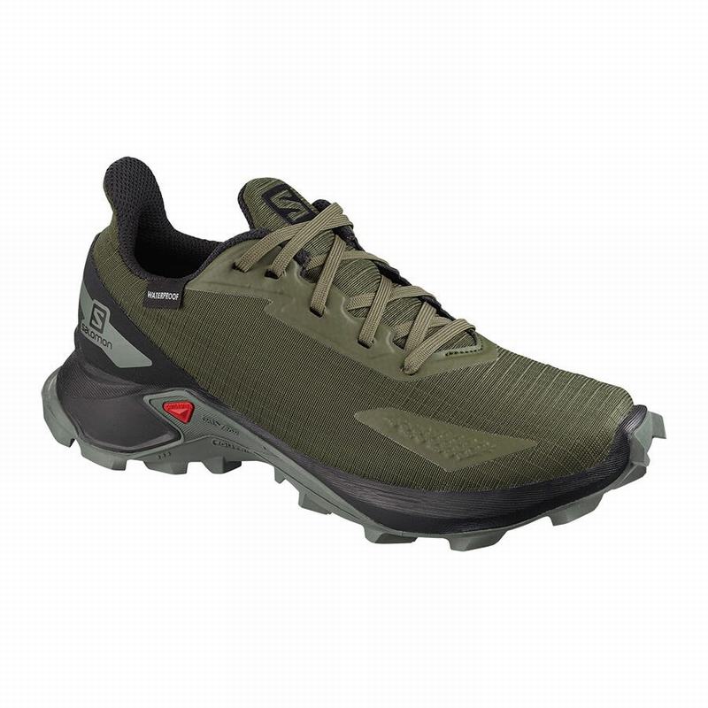 Salomon ALPHACROSS BLAST CLIMASALOMON™ WATERPROOF Zapatillas Trail Running Niños - Verde Oliva / Neg